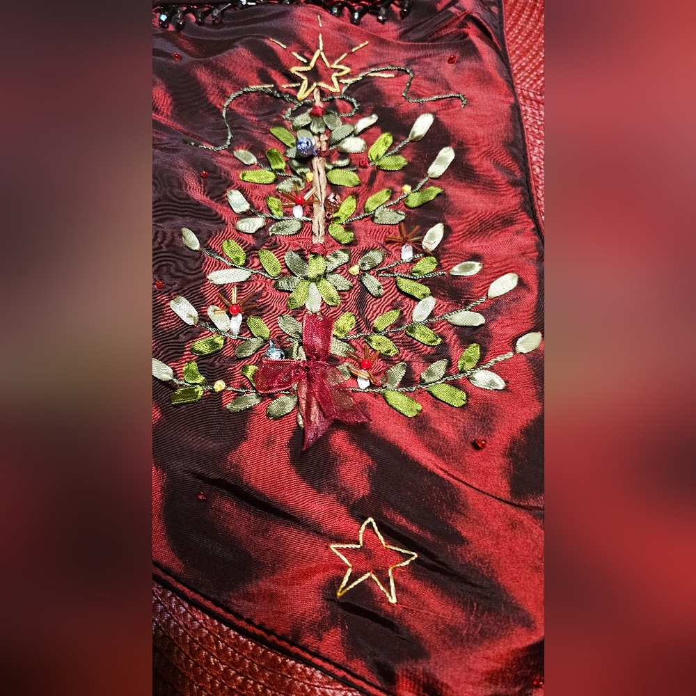 Embroidered Christmas Stocking with Tree Design - Picture 3 of 5